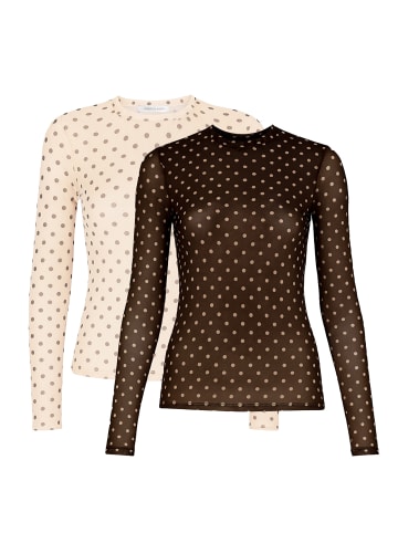 SASSYCLASSY Mesh Langarmshirt Set in Schwarz-Creme