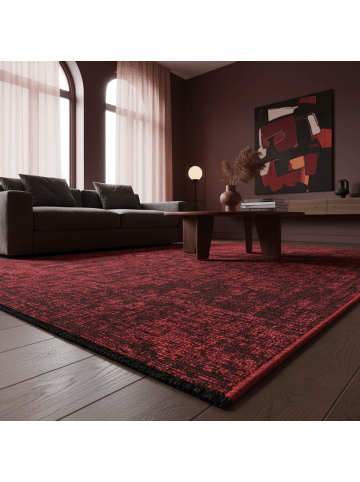 KADIMA DESIGN Teppich Kurzflor Waschbar Einfarbig TITLIS Strapazierfähig OEKO-TEX in Rot