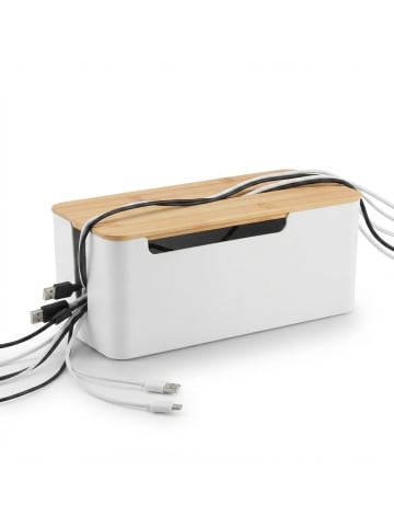relaxdays Kabelbox in Weiß/ Natur - (B)31 x (H)13 x (T)14 cm