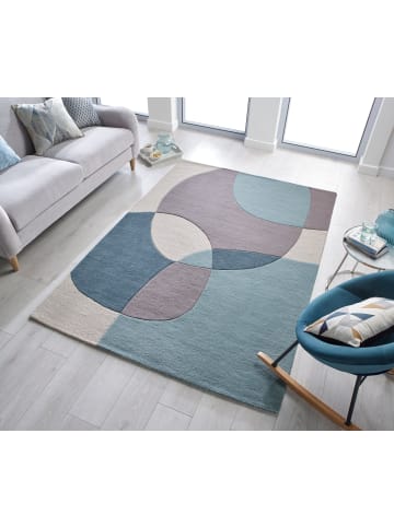 KADIMA DESIGN Eleganter Wohnzimmer-Teppich aus 100% Wolle in Türkis-Beige