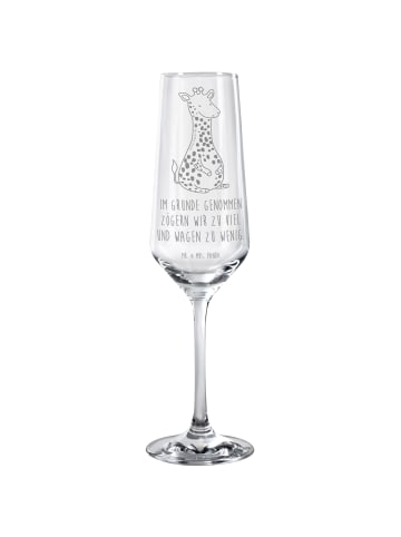 Mr. & Mrs. Panda Champagnerglas Giraffe Zufrieden mit Spruch in Transparent