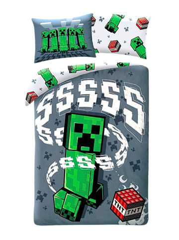 Minecraft 2-tlg.Set: Kinderbettwäsche Minecraft Creeper & TNT in Grau