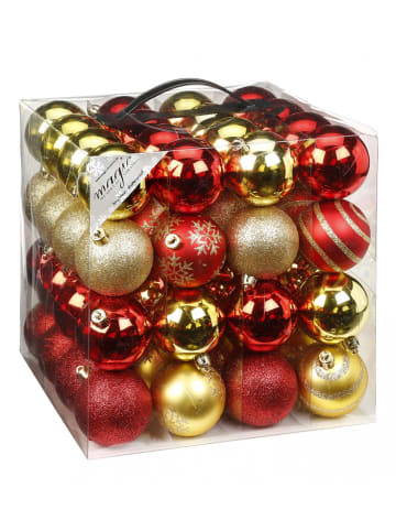 Christmas Goods by Inge 64x Kunststoff Christbaumkugeln 6cm Kugeln in Rot / Gold