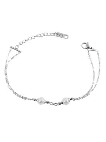 Adeliás Damen Armband – Unendlichkeitszeichen aus Edelstahl mit Perle 16 cm in silber