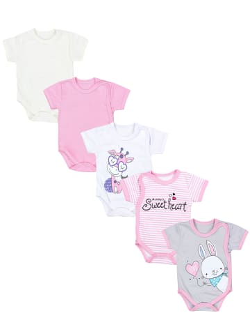 TupTam Baby Mädchen Kurzarm Wickelbody 5er Set in weiß/grau