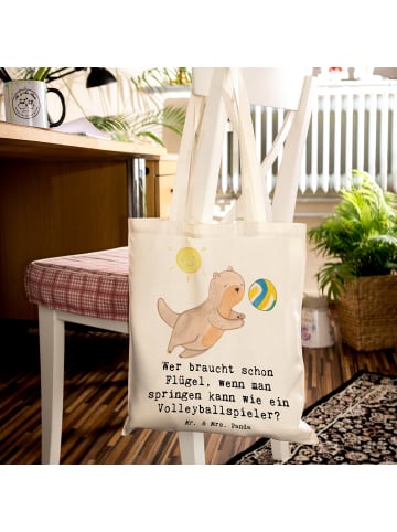 Mr. & Mrs. Panda Henkeltasche Volleyball Sprung mit Spruch in Creme