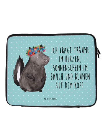 Mr. & Mrs. Panda Laptop Tasche Stinktier mit Spruch in Türkis Pastell
