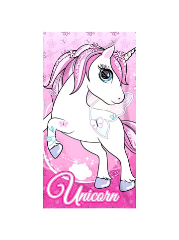 United Essentials Strand-/Badetuch Einhorn - (L) 140 cm x (B) 70 cm in Rosa