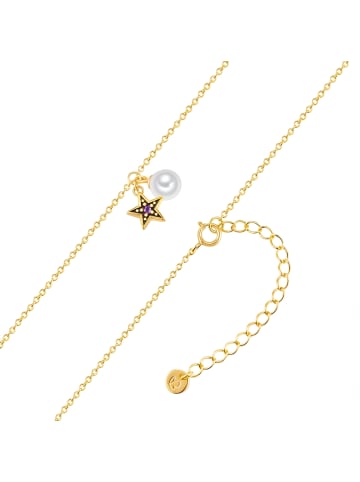 Glanzstücke München Kette Stern aus Sterling Silber mit Zirkonia und Süßwasser-Zuchtperle in gelbgold