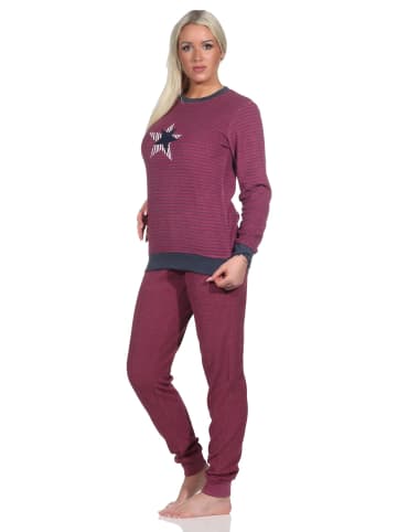 NORMANN Frottee Pyjama Bündchen Streifen und Sternen - 75896 in beere