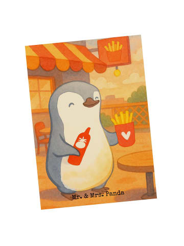 Mr. & Mrs. Panda Postkarte Pinguin Pommes Design ohne Spruch in Weiß