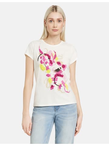 TAIFUN T-Shirt Kurzarm Rundhals in Offwhite gemustert