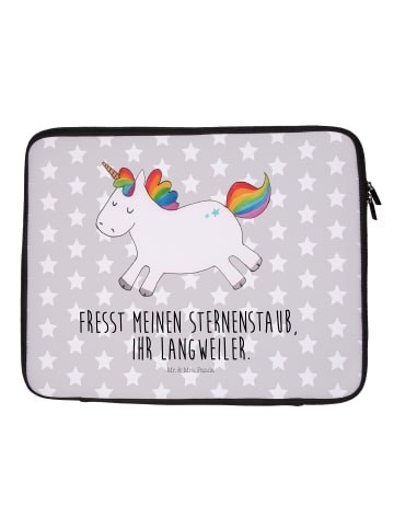 Mr. & Mrs. Panda Laptop Tasche Einhorn Happy mit Spruch in Grau Pastell