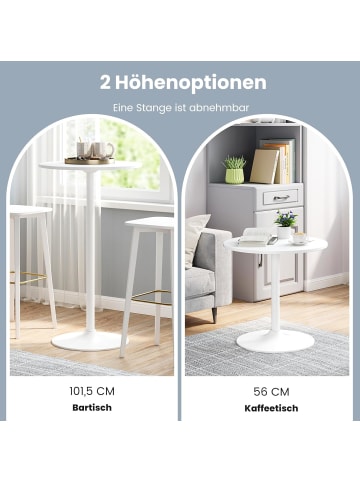 COSTWAY 2 in 1 Bartisch höhenverstellbar Ø60 x 56/101,5 cm in Weiß