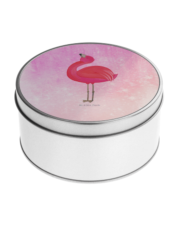 Mr. & Mrs. Panda Blechdose rund Flamingo Stolz ohne Spruch in Aquarell Pink