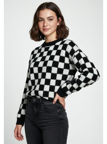 myMo Women Sweater in Weiss Schwarz Kariert