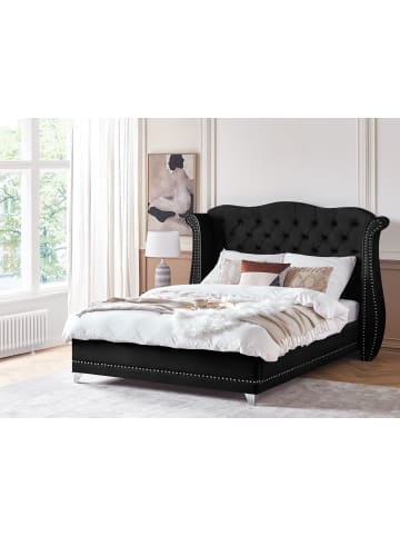 Beliani Doppelbett AYETTE in Schwarz - (W) 225 x (H) 154 x (L) 215 cm