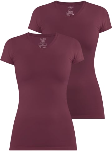 Janice 2 x Figurbetontes T-Shirt mit V-Ausschnitt Siena in Burgund