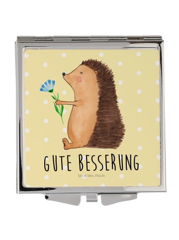 Mr. & Mrs. Panda Schminkspiegel Igel Blumen mit Spruch in Gelb Pastell
