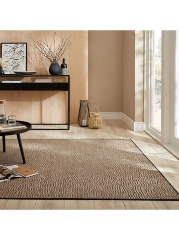 KADIMA DESIGN Geometrischer Jute-Teppich mit Naturkautschuk, hochdicht in Braun-Schwarz