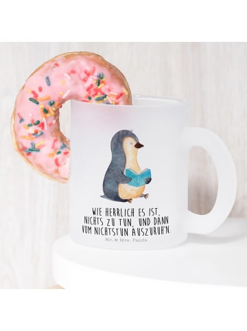 Mr. & Mrs. Panda Teetasse Pinguin Buch mit Spruch in Transparent