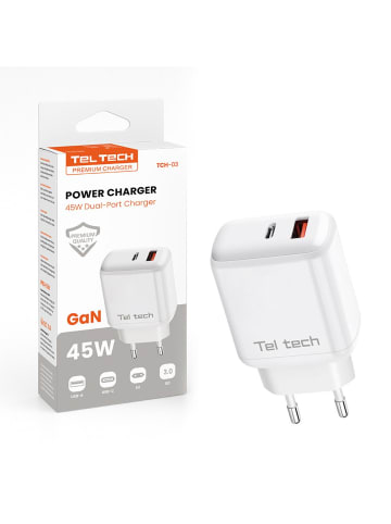 Wisam Teltech Power-Ladegerät GaN USB / USB-C 45W PD PPS weiß TCH-03