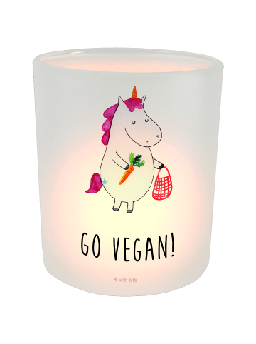 Mr. & Mrs. Panda Glas Windlicht Einhorn Vegan mit Spruch in Transparent