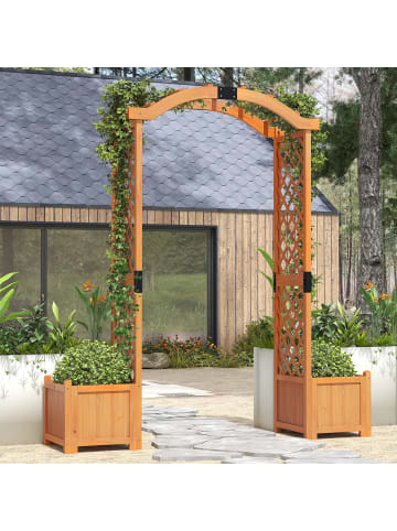 COSTWAY 2 in 1 Rosenbogen mit Blumenkasten in Gelb