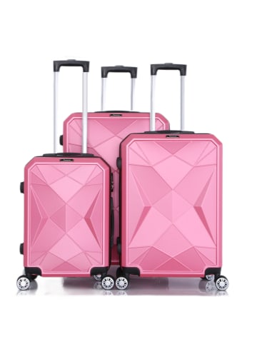 Cheffinger Reisekoffer ABS-03 Koffer 3-teilig Hartschale Trolley Set in Pink