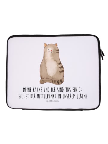 Mr. & Mrs. Panda Notebook Tasche Katze Sitzen mit Spruch in Weiß