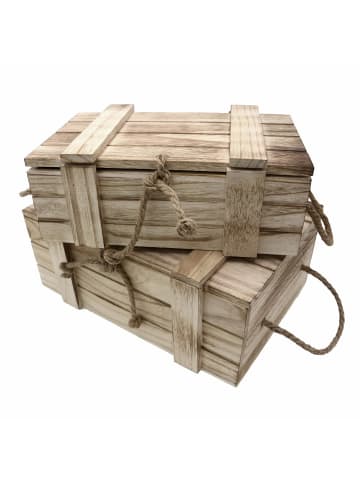 UNUS UNUS Holzkisten 2er Set geflammt mit Deckel und Seilgriffen in Braun