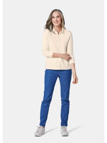 GOLDNER Langarm Poloshirt mit Schmuckband an Knopfleiste in cremeweiß