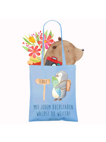 Mr. & Mrs. Panda Shopping Tasche Schulanfang Inspiration mit Spruch in Sky Blue