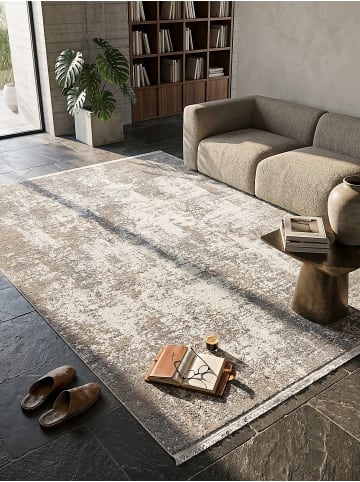 KADIMA DESIGN Läufer Vintage Kurzflor pflegeleicht Wohnzimmer Schlafzimmer in Greige