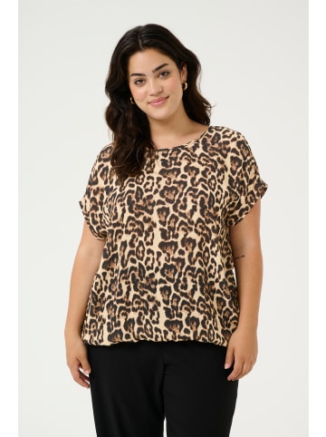 KAFFE curve Kurzarm-Bluse KCami Loose fit in Naturel Leopard Print