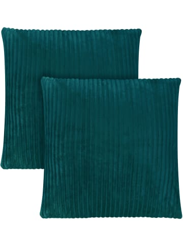 Aspero 2 Kissenbezüge aus Streifen-Flanell 80x80 cm Pilar in Petrol