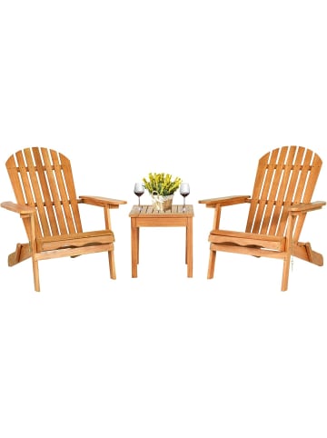 COSTWAY Klappbare Adirondack Stühle mit Tisch in Hellbraun