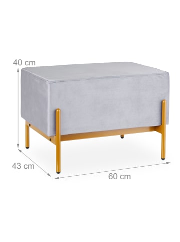 relaxdays Samt Sitzbank in Grau - (B)60 x (H)40 x (T)43 cm