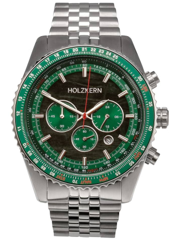 Holzkern Herrenuhr Chronograph Openhorizon Marmor Grün/Silberfarben