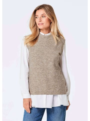 GOLDNER Kurzgröße:  Pullunder Edler Rippstrick Pullunder, Stehkragen in taupe