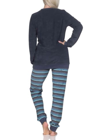 NORMANN Frottee Schlafanzug langarm Bündchen Tiermotiv in blau-mel.