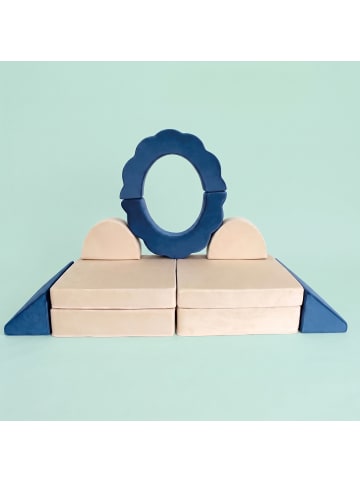 relaxdays 10tlg. Kinder-Spielsofa Set "Samt" in Blau/ Beige - (B)150 x (H)47 x (T)65 cm