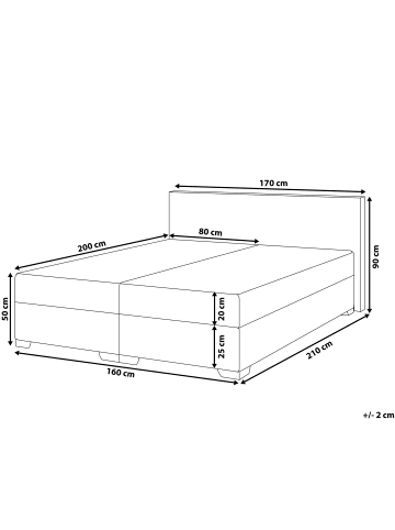 Beliani Doppelbett PRESIDENT in Weiß/Silber - (W) 170 x (H) 90 x (L) 210 cm