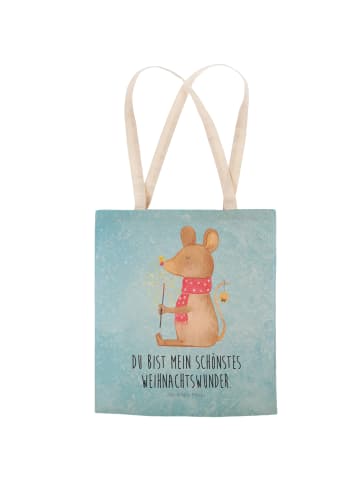 Mr. & Mrs. Panda Schultertasche Maus Weihnachten mit Spruch in Eisblau