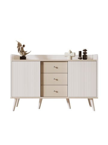 ABRIHOME Holzfarbe Sideboard Kommode mit 3 Schubladen in Weiß