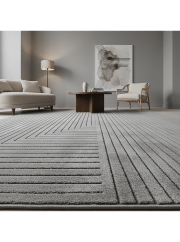 KADIMA DESIGN Kurzflorteppich Skandi 3D-Bögen Waschbar Wohnzimmer in Silber