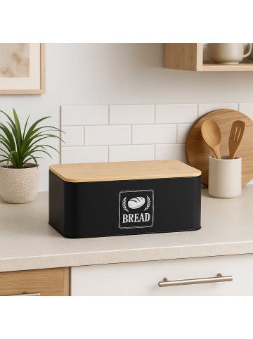 relaxdays Brotkasten in Schwarz - (B)33 x (H)13,5 x (T)19 cm