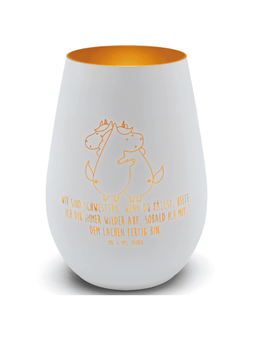 Mr. & Mrs. Panda Windlicht Terrasse Einhörner Umarmen mit Spruch in Weiß