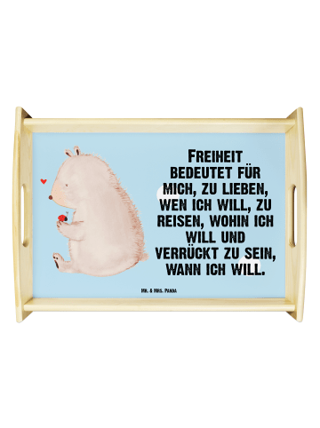 Mr. & Mrs. Panda Serviertablett Bär Marienkäfer mit Spruch in Blau Pastell