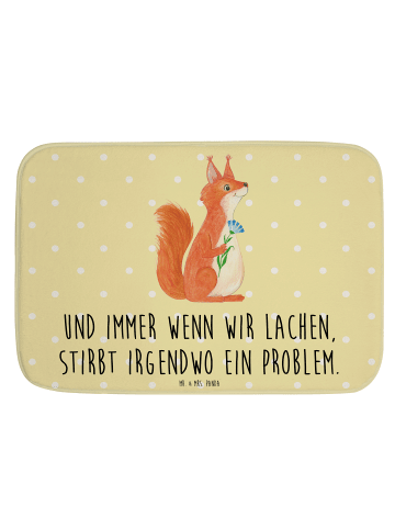 Mr. & Mrs. Panda Badematte Eichhörnchen Blume mit Spruch in Gelb Pastell